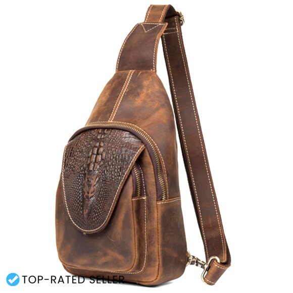 Genuine Leather Sling Bag Crossbody Backpack Vintage Style Adjustable Strap